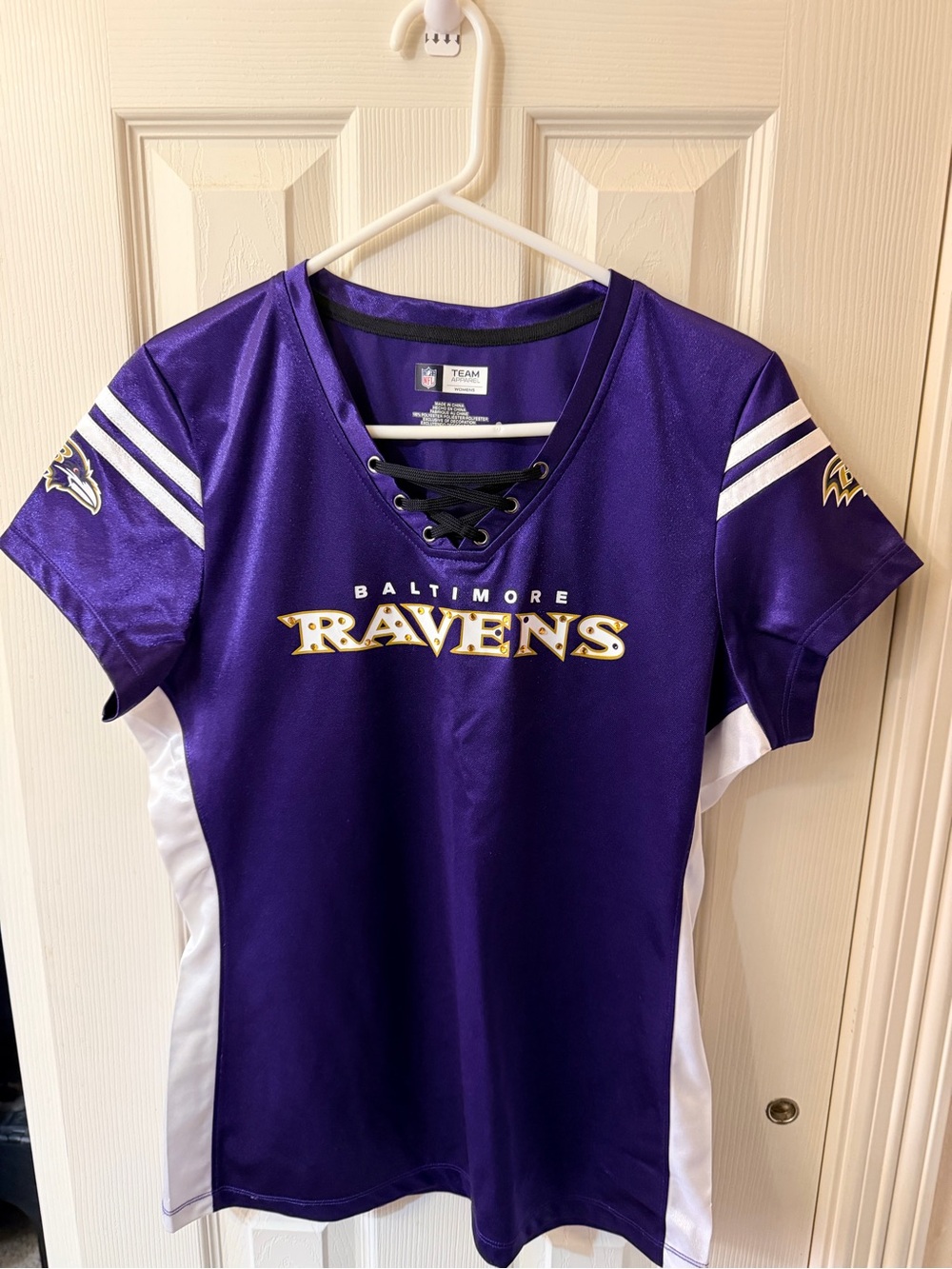 NFL Purple and White Baltimore Ravens Women's Lace-Up Jersey Top
